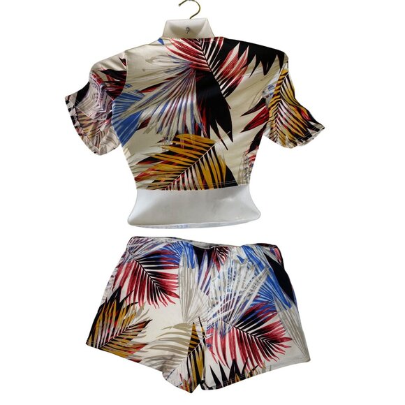 Fashion Nova Large Sexy Tropical Tie Front Crop Top Shorts Set Pinup Retro 70'S - Picture 2 of 4